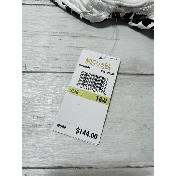 MICHAEL Kors Plus Size Shirred Cross Front One Piece Swimsuit Leopard 18W - Picture 10 of 11